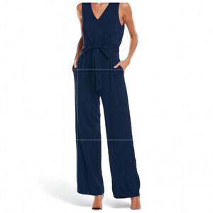 J McLaughlin Sleeveless Jumpsuit Tie Waist Navy Blue Size 4